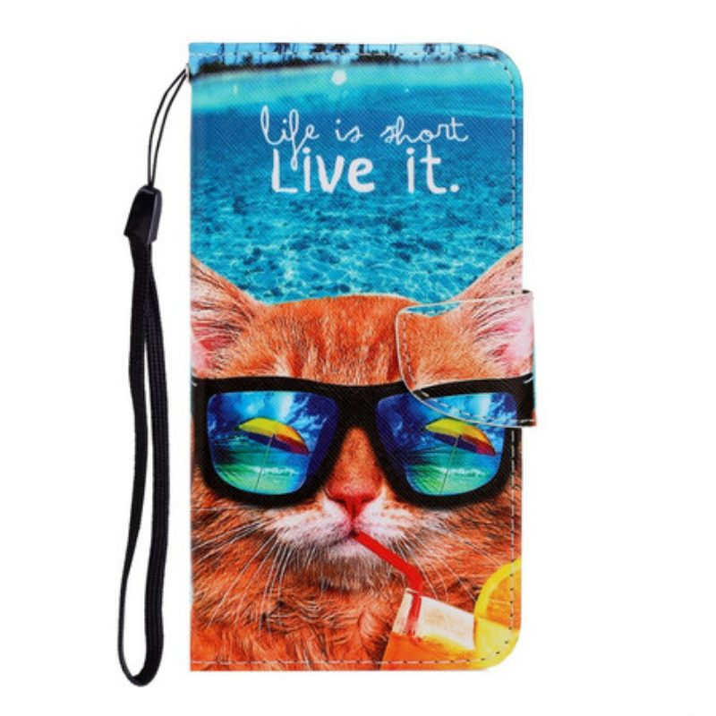 Flip Case voor Huawei P Smart 2021 Met Ketting Kat Live It Strappy