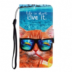 Flip Case voor Huawei P Smart 2021 Met Ketting Kat Live It Strappy