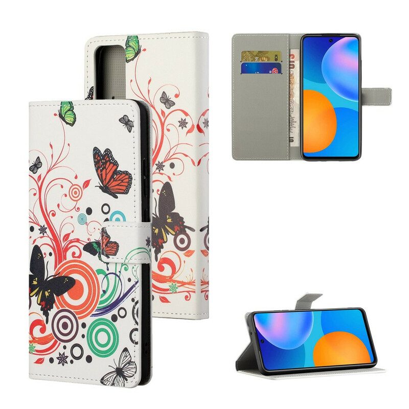 Flip Case voor Huawei P Smart 2021 Vlinders En Bloemen