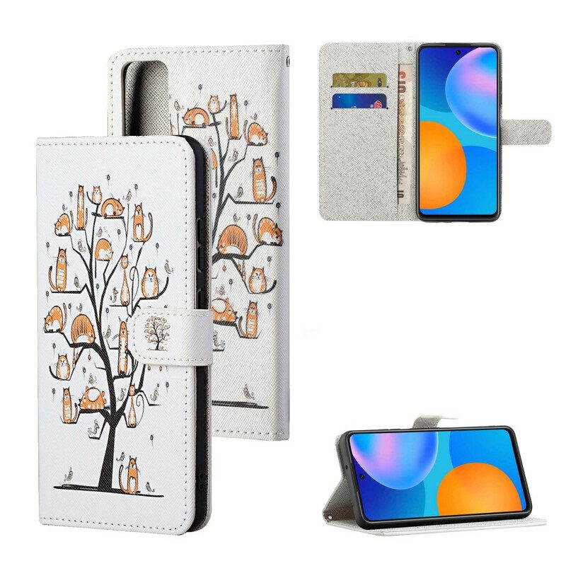 Folio-hoesje voor Huawei P Smart 2021 Met Ketting Funky Cats Met Riem