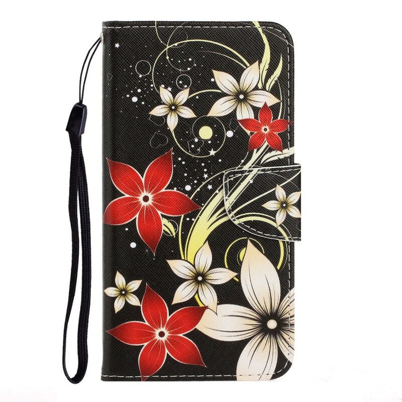 Folio-hoesje voor Huawei P Smart 2021 Met Ketting Kleurrijke Strappy Bloemen