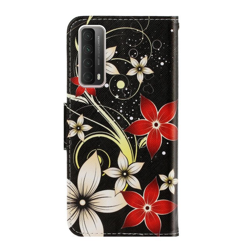 Folio-hoesje voor Huawei P Smart 2021 Met Ketting Kleurrijke Strappy Bloemen