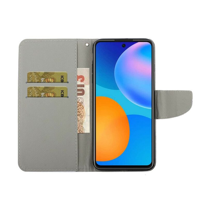 Folio-hoesje voor Huawei P Smart 2021 Met Ketting String Madeliefjes