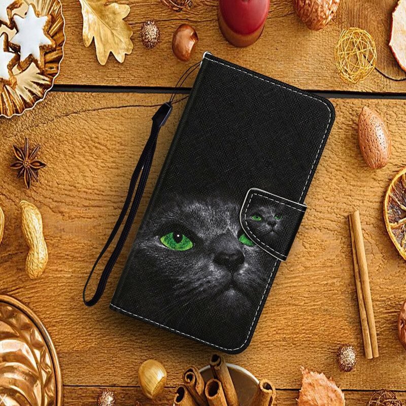 Leren Hoesje voor Huawei P Smart 2021 Kat Met Groene Ogen En Koord