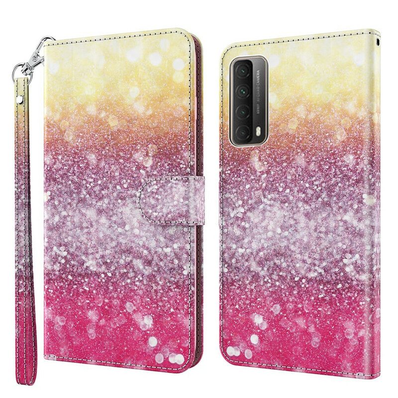 Leren Hoesje voor Huawei P Smart 2021 Magenta Glitterverloop