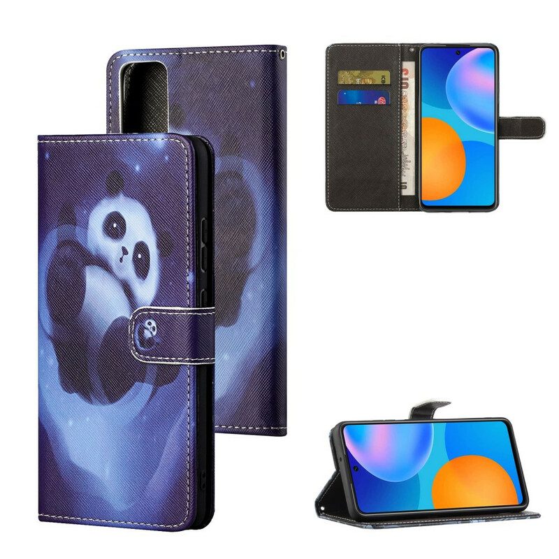 Leren Hoesje voor Huawei P Smart 2021 Met Ketting Panda Space Met Sleutelkoord