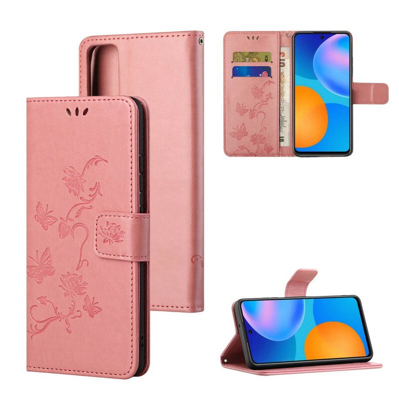 Leren Hoesje voor Huawei P Smart 2021 Met Ketting Riem Bloemen