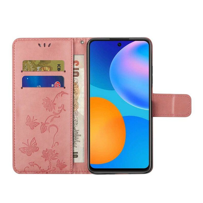 Leren Hoesje voor Huawei P Smart 2021 Met Ketting Riem Bloemen