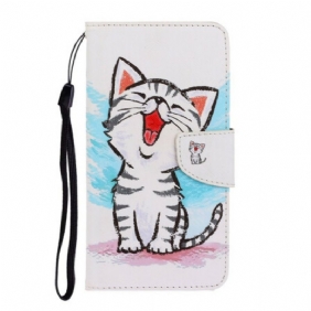 Leren Hoesje voor Huawei P Smart 2021 Met Ketting Strappy Kleur Kitten