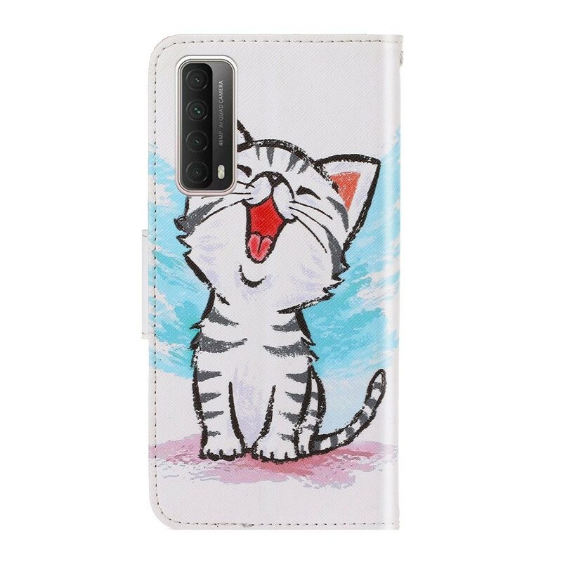 Leren Hoesje voor Huawei P Smart 2021 Met Ketting Strappy Kleur Kitten