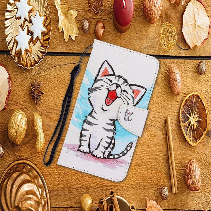 Leren Hoesje voor Huawei P Smart 2021 Met Ketting Strappy Kleur Kitten