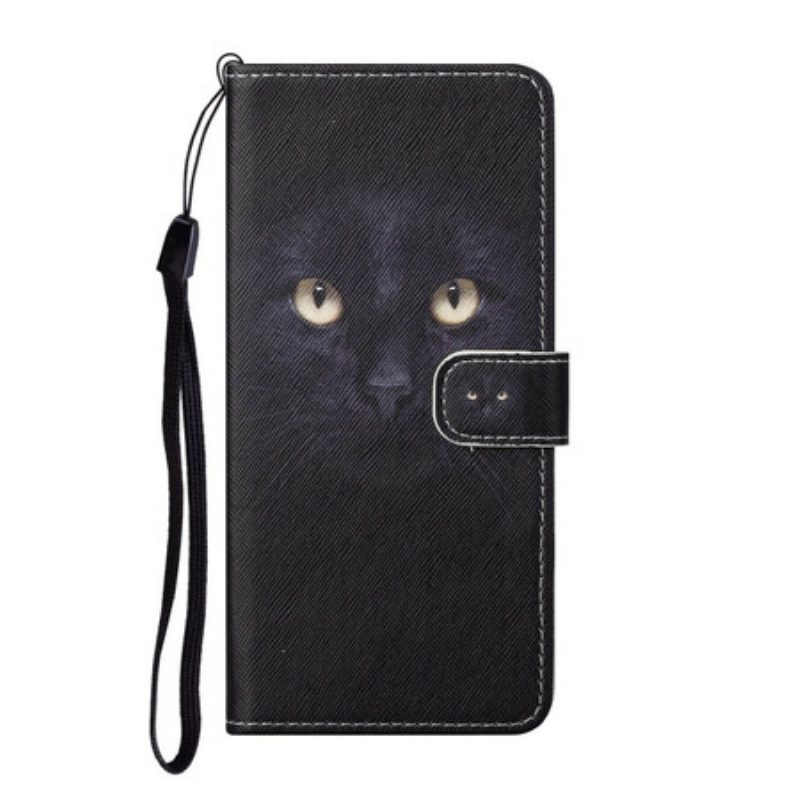 Leren Hoesje voor Huawei P Smart 2021 Met Ketting Strappy Zwarte Kattenogen