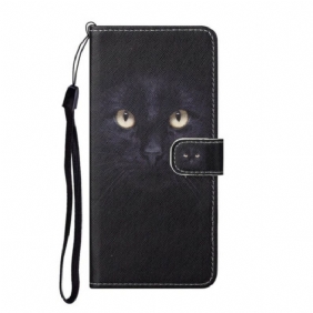 Leren Hoesje voor Huawei P Smart 2021 Met Ketting Strappy Zwarte Kattenogen