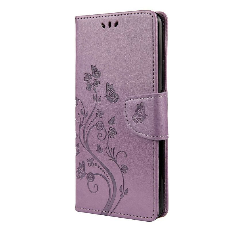 Leren Hoesje voor Huawei P Smart 2021 Met Ketting Vlinders En Bloemen Riem