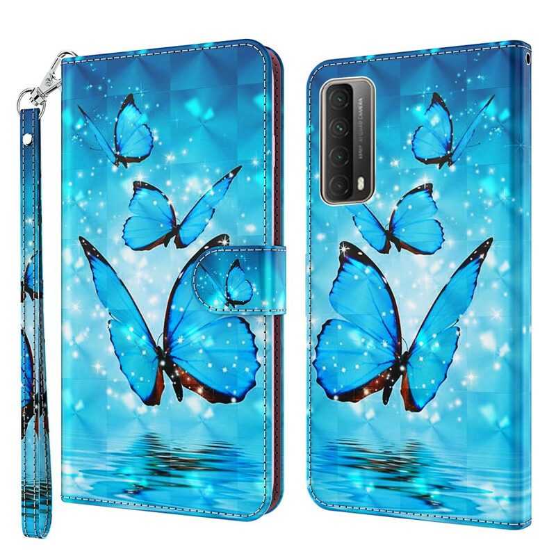 Leren Hoesje voor Huawei P Smart 2021 Vliegende Blauwe Vlinders