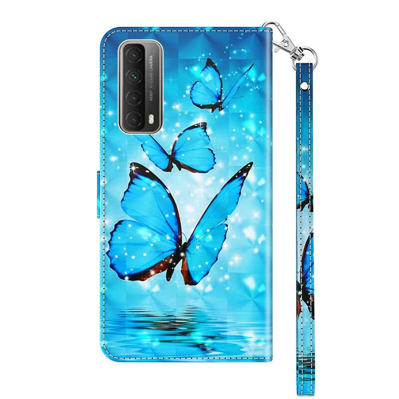 Leren Hoesje voor Huawei P Smart 2021 Vliegende Blauwe Vlinders