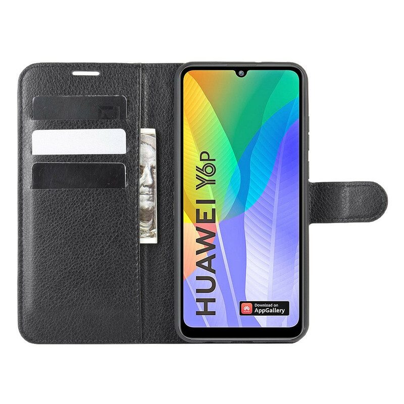 Leren Hoesje voor Huawei Y6p Klassiek Lychee Kunstleer