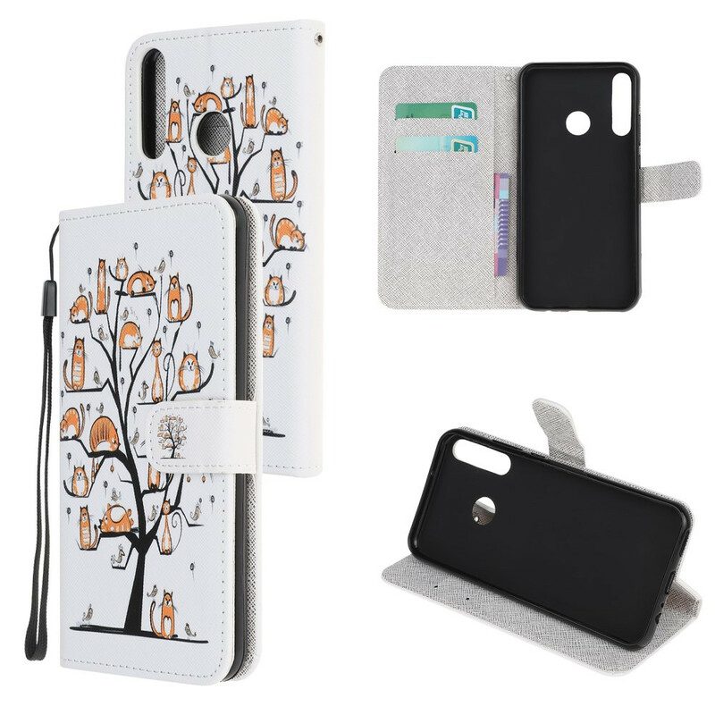 Leren Hoesje voor Huawei Y6p Met Ketting Funky Cats Met Riem