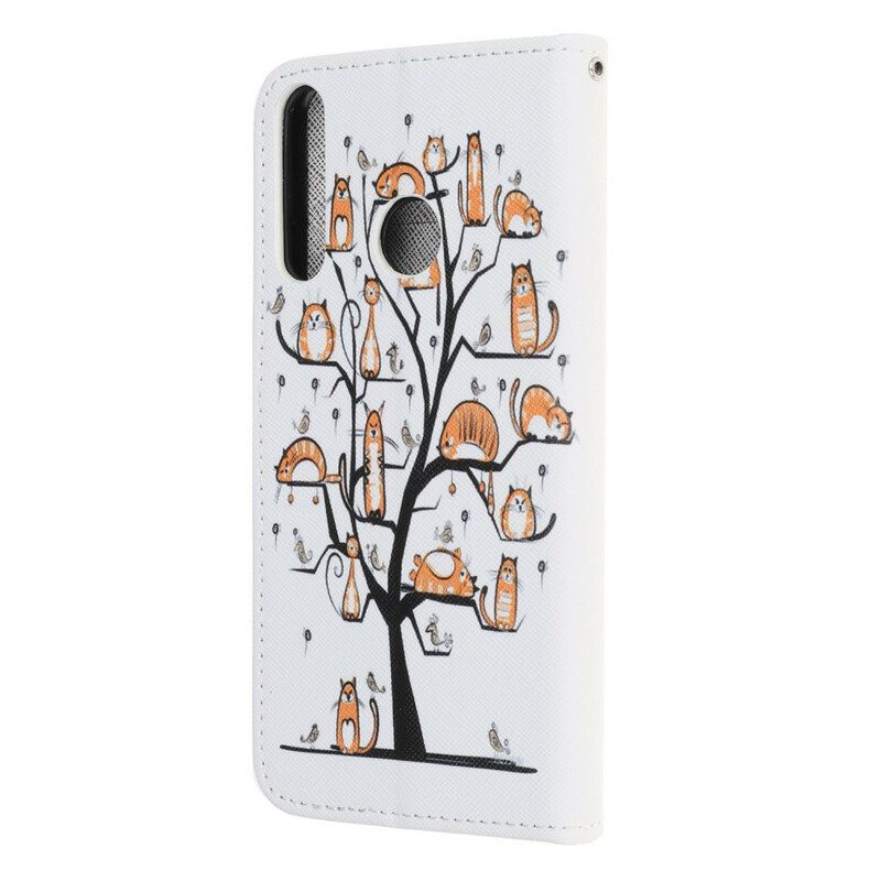 Leren Hoesje voor Huawei Y6p Met Ketting Funky Cats Met Riem