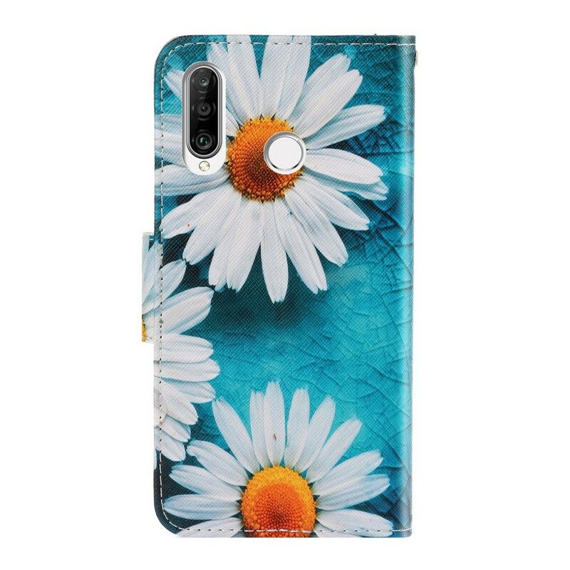 Leren Hoesje voor Huawei Y6p Met Ketting String Madeliefjes