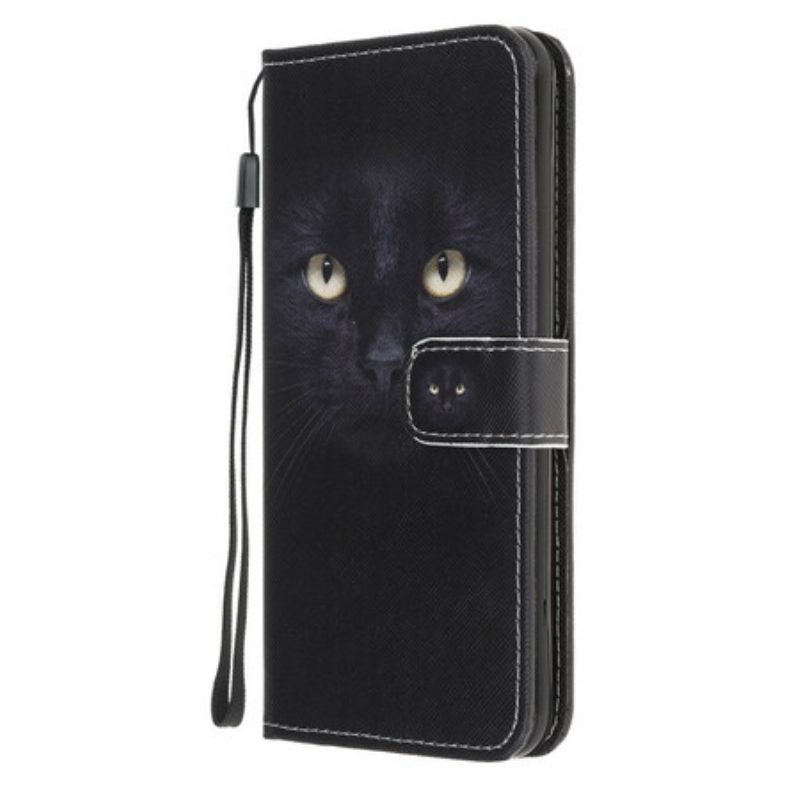 Flip Case voor Samsung Galaxy Note 20 Met Ketting Strappy Zwarte Kattenogen