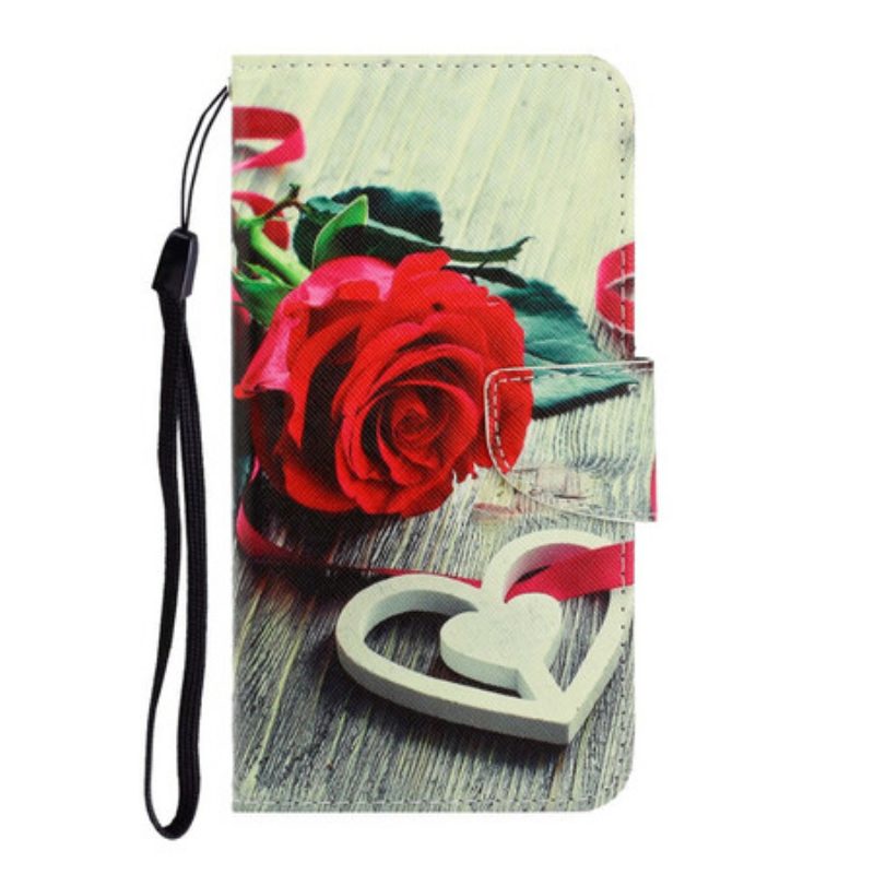 Folio-hoesje voor Samsung Galaxy Note 20 Met Ketting Romantische Roos Met Riem