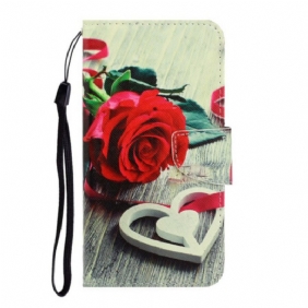 Folio-hoesje voor Samsung Galaxy Note 20 Met Ketting Romantische Roos Met Riem