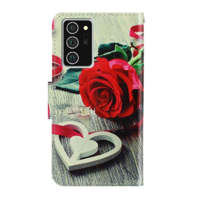 Folio-hoesje voor Samsung Galaxy Note 20 Met Ketting Romantische Roos Met Riem