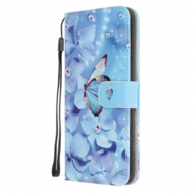 Folio-hoesje voor Samsung Galaxy Note 20 Met Ketting Strappy Diamanten Vlinders