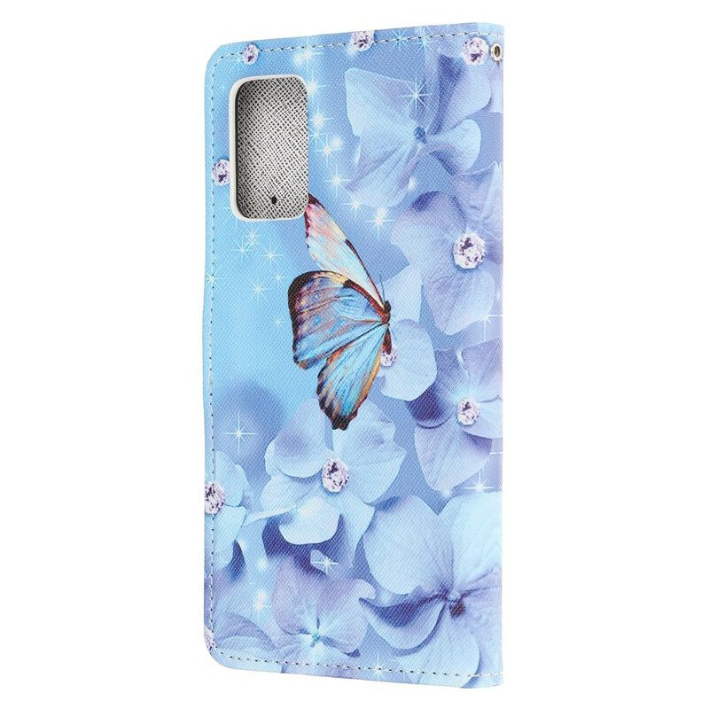 Folio-hoesje voor Samsung Galaxy Note 20 Met Ketting Strappy Diamanten Vlinders