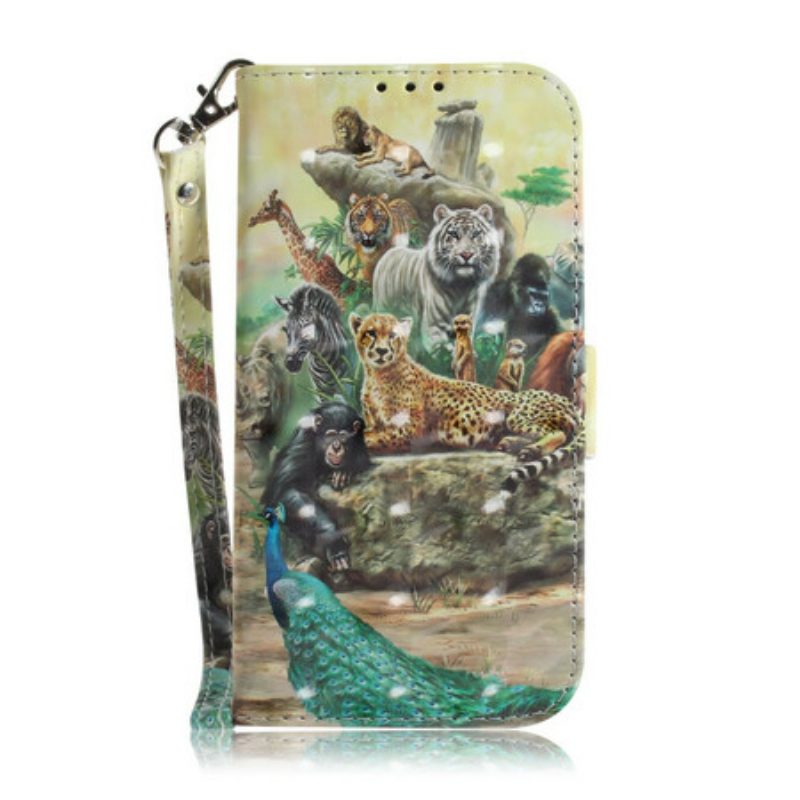 Folio-hoesje voor Samsung Galaxy Note 20 Met Ketting String Safari Dieren