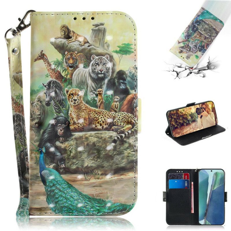 Folio-hoesje voor Samsung Galaxy Note 20 Met Ketting String Safari Dieren