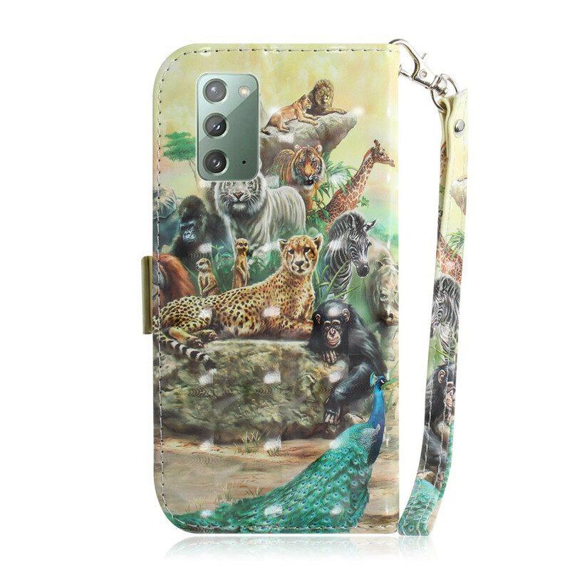 Folio-hoesje voor Samsung Galaxy Note 20 Met Ketting String Safari Dieren