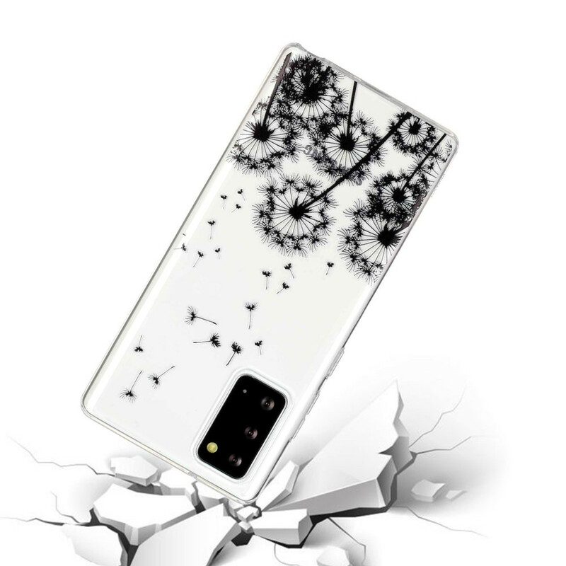 Hoesje voor Samsung Galaxy Note 20 Naadloze Zwarte Paardebloemen