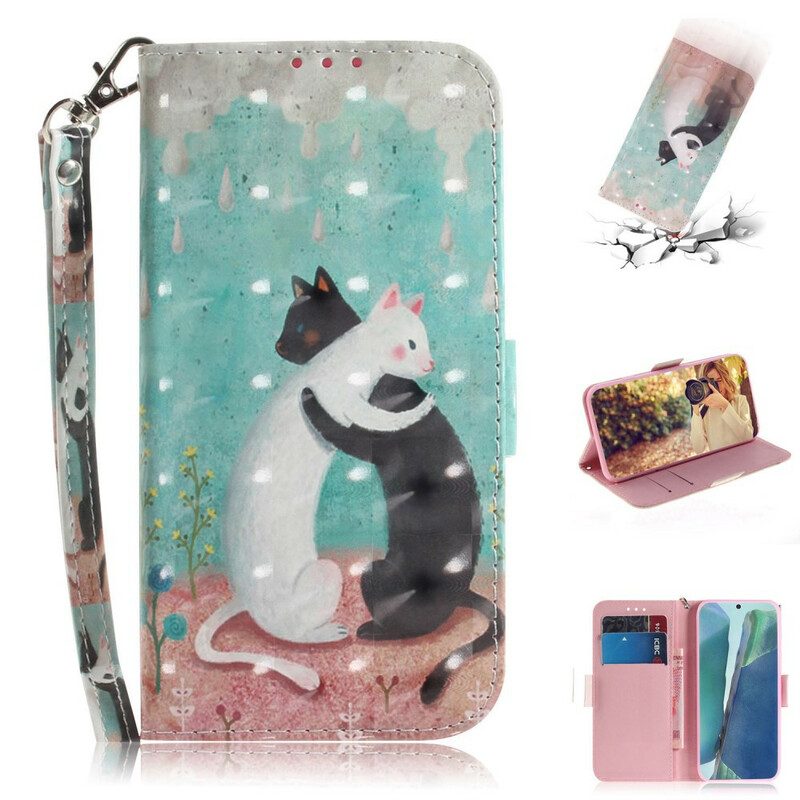 Leren Hoesje voor Samsung Galaxy Note 20 Met Ketting Strappy Kattenvrienden