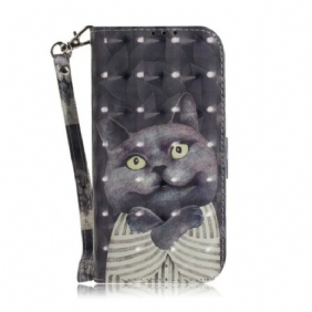 Flip Case voor Huawei P Smart Z Met Ketting Grijze Kat Met Riem