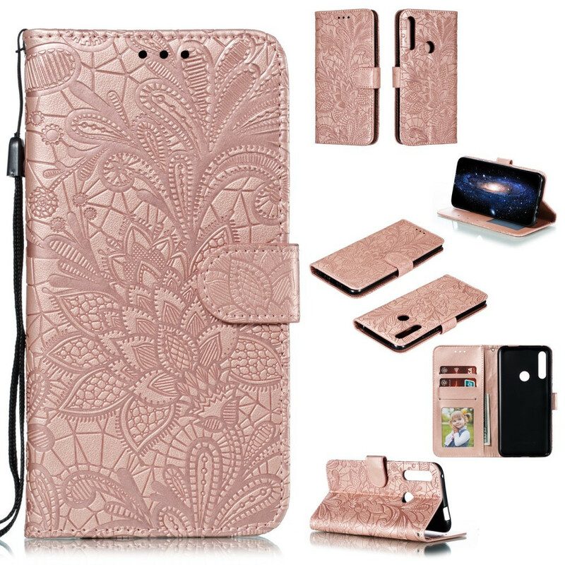 Folio-hoesje voor Huawei P Smart Z Met Ketting Riem Tribal Bloemen