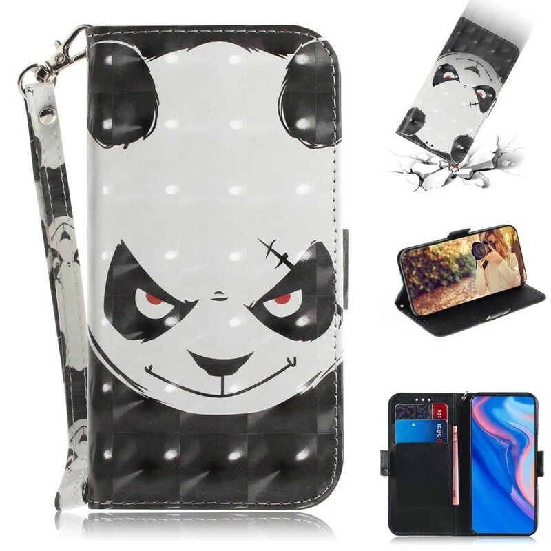 Leren Hoesje voor Huawei P Smart Z Met Ketting Boze Panda Met Lanyard