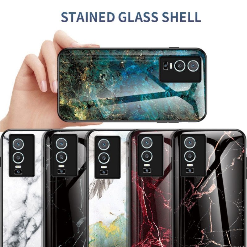 Hoesje voor Vivo Y76 5G Marmeren Kleuren Gehard Glas