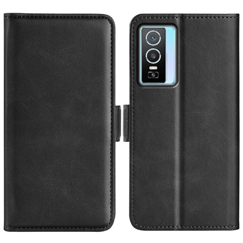 Leren Hoesje voor Vivo Y76 5G Folio-hoesje Plus Dubbele Klep