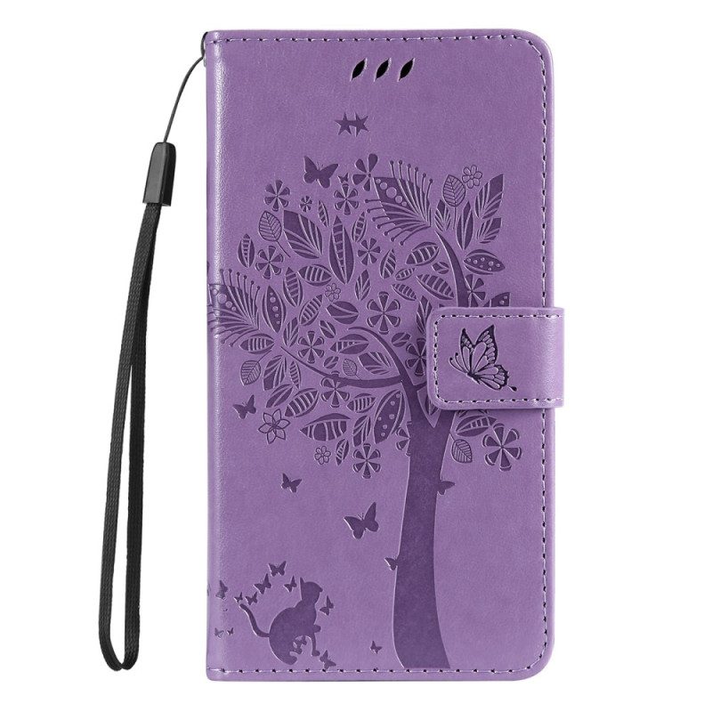 Folio-hoesje voor Vivo Y22s Met Ketting Boom En Strappy Cat