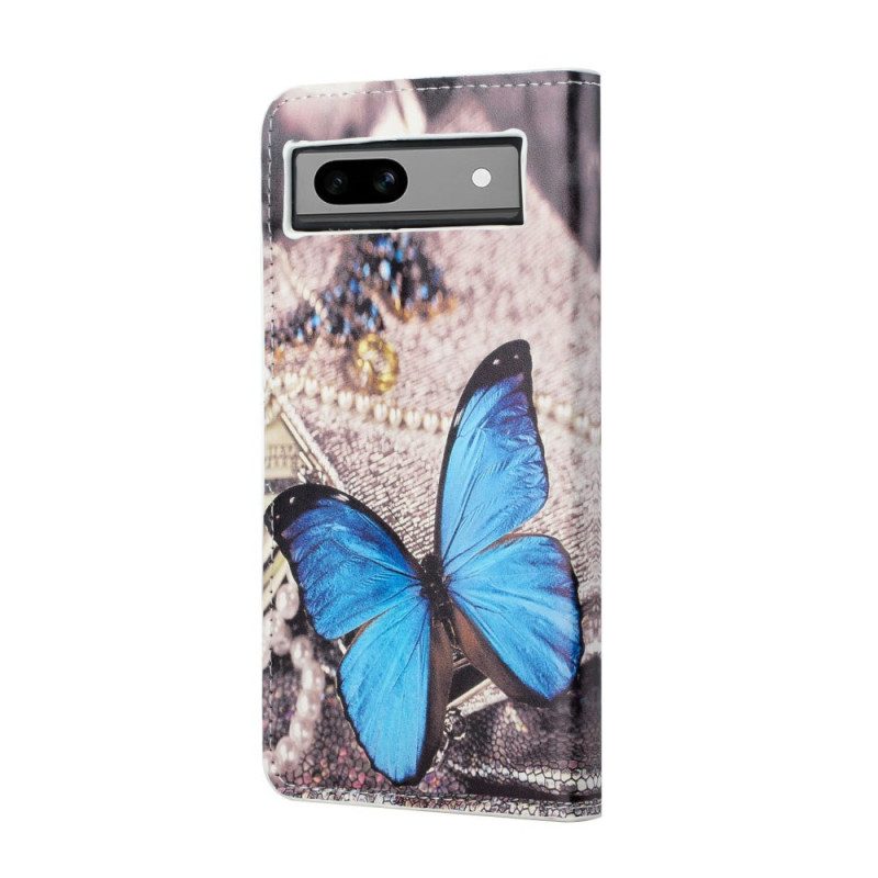 Flip Case Leren Google Pixel 8a Blauwe Vlinder