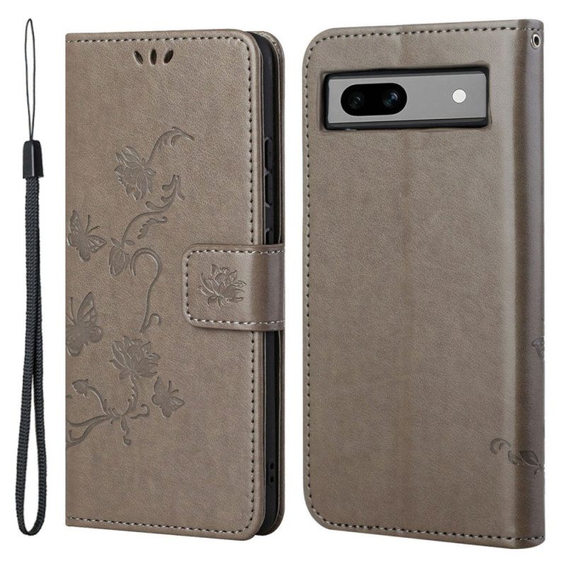 Flip Case Leren Google Pixel 8a Bloemenband