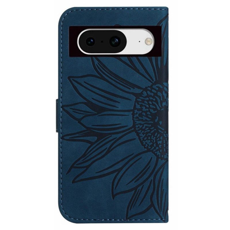 Flip Case Leren Google Pixel 8a Zonnebloem Met Schouderband