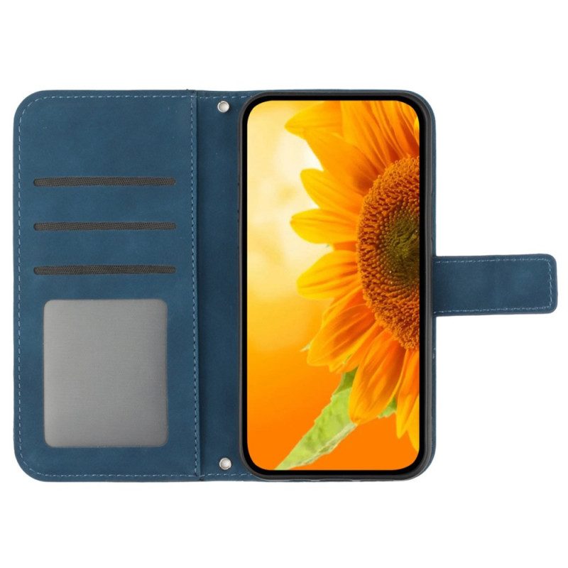 Flip Case Leren Google Pixel 8a Zonnebloem Met Schouderband