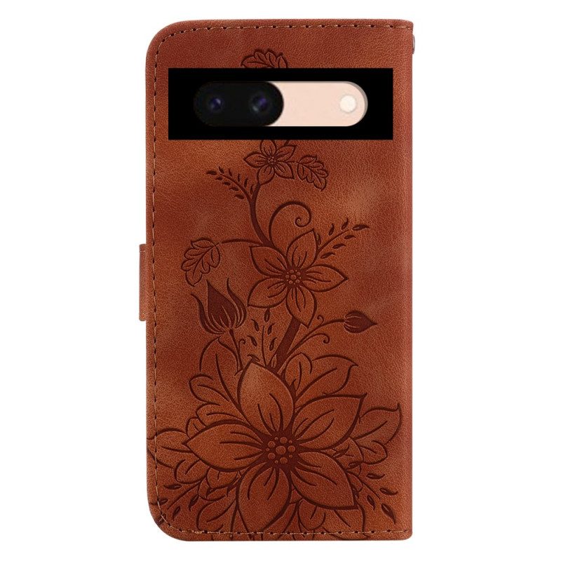 Folio-hoesje Google Pixel 8a Bloemen Met Riempje