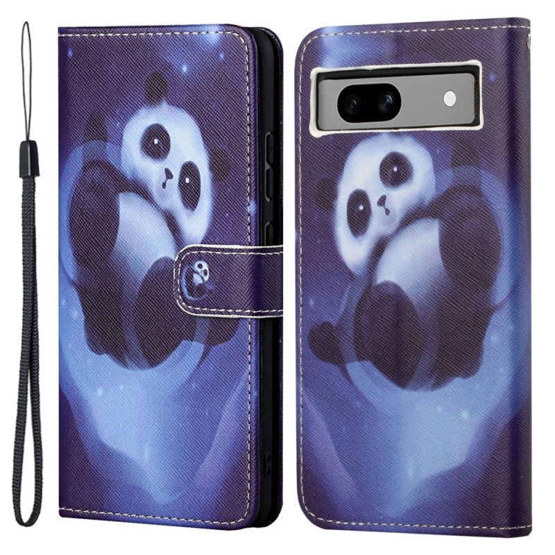 Leren Hoesje Google Pixel 8a Space Panda Met Riem Bescherming Hoesje