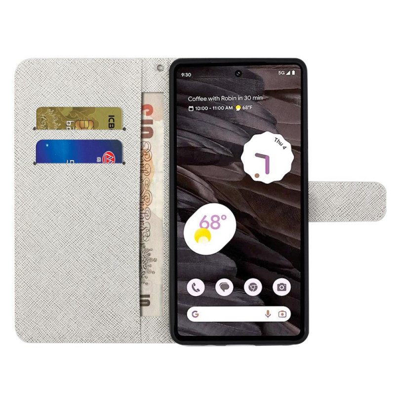 Leren Hoesje Google Pixel 8a Space Panda Met Riem Bescherming Hoesje