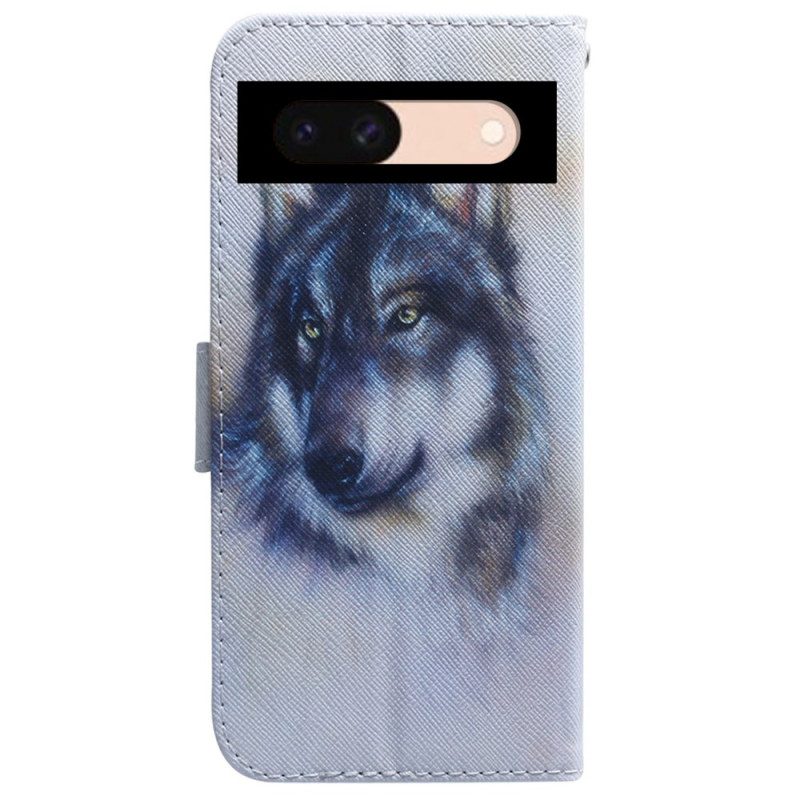 Leren Hoesje Google Pixel 8a Waterverfwolf Bescherming Hoesje