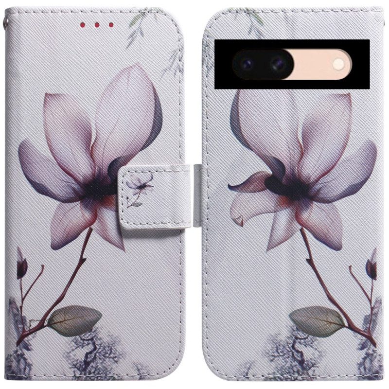 Leren Hoesje Voor Google Pixel 8a Roze Bloem